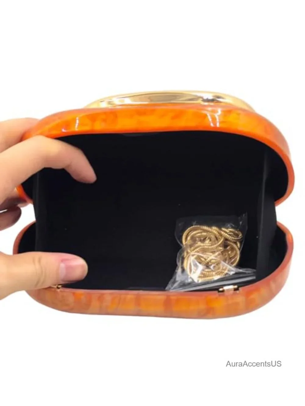 Acrylic Clutch Purse Women Formal Evening Bag Metal Handle Hardcase Shoulder